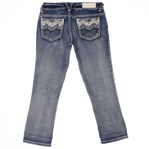 Vanity Cropped Jeans Size 27 Womens Distressed Sequin Blue Denim Stretch 28x24 - Picture 3 of 11